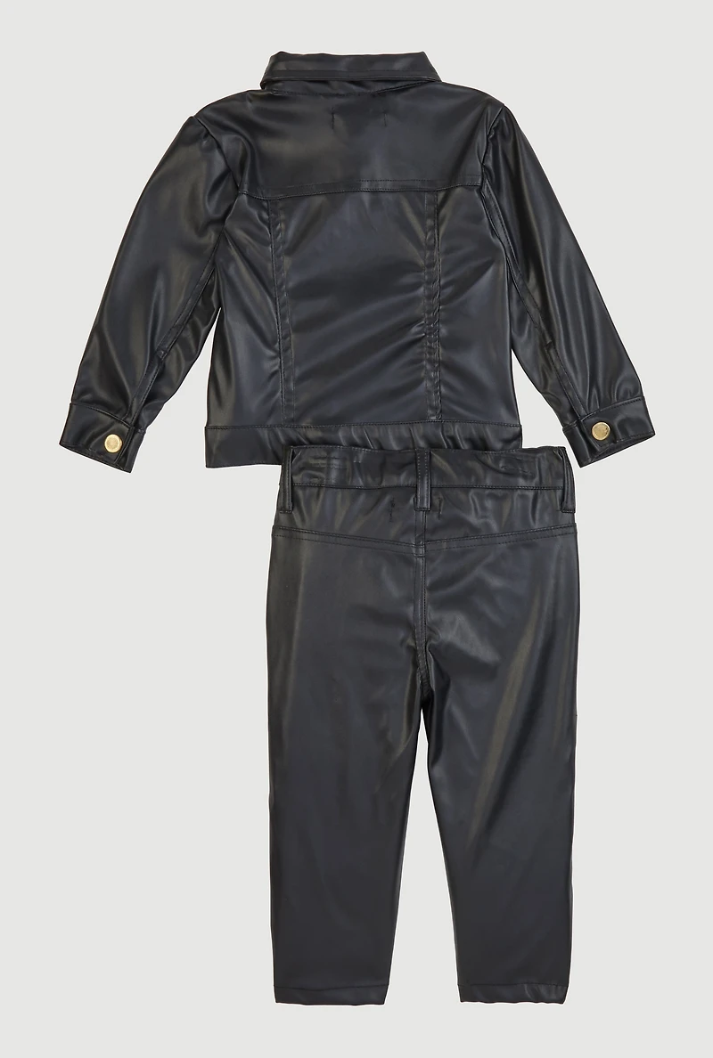 Baby Girls 12-24M Faux Leather Button Front Shirt and Pants, Black, Size 12M