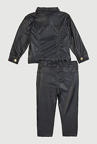 Baby Girls 12-24M Faux Leather Button Front Shirt and Pants, Black,