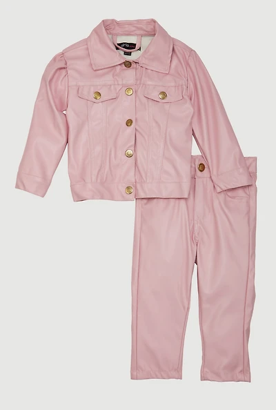 Baby Girls 12-24M Faux Leather Snap Button Front Shirt and Pants, Pink, Size 24M