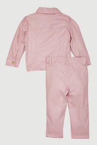 Baby Girls 12-24M Faux Leather Snap Button Front Shirt and Pants, Pink, Size 18M