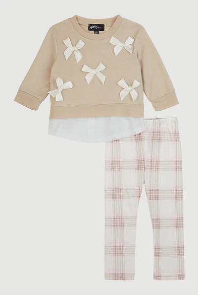 Baby Girls 12-24M Bow Detail Layered Sweatshirt and Leggings, 12M