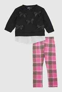Baby Girls 12-24M Bow Detail Layered Sweatshirt and Leggings, Multi, Size 18M