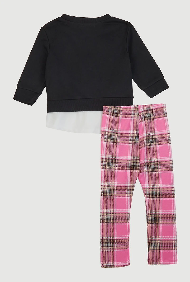 Baby Girls 12-24M Bow Detail Layered Sweatshirt and Leggings, Multi, Size 18M