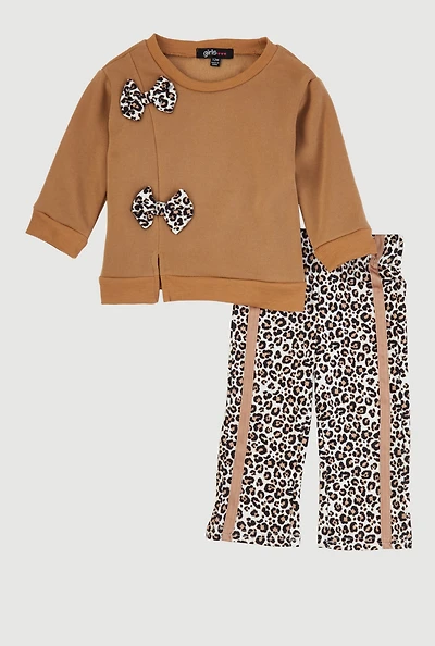 Baby Girls 12-24M Bow Detail Sweatshirt and Animal Print Pants,