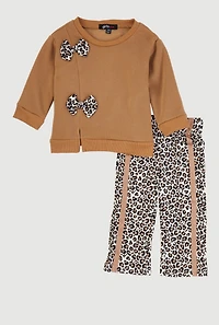 Baby Girls 12-24M Bow Detail Sweatshirt and Animal Print Pants,
