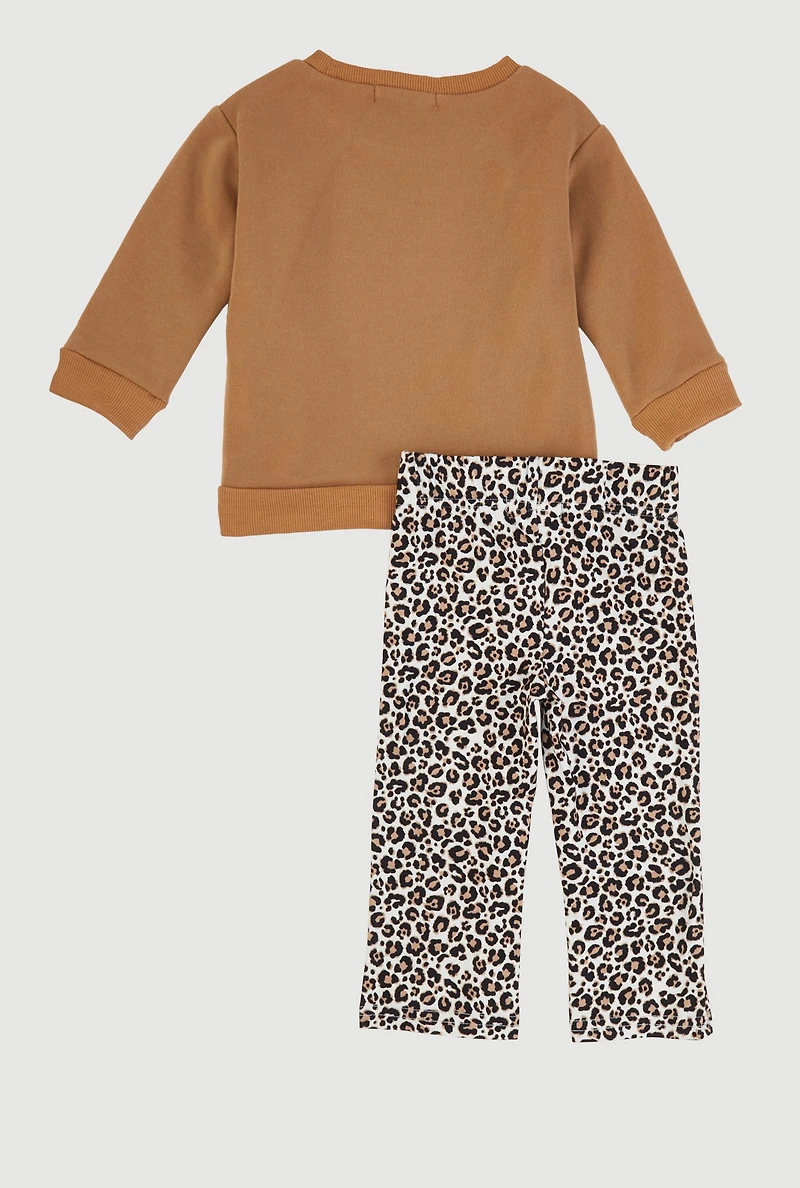Baby Girls 12-24M Bow Detail Sweatshirt and Animal Print Pants