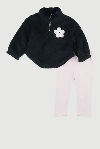 Baby Girls 12-24M Floral Sherpa Pullover and Leggings, Black, Size 18M