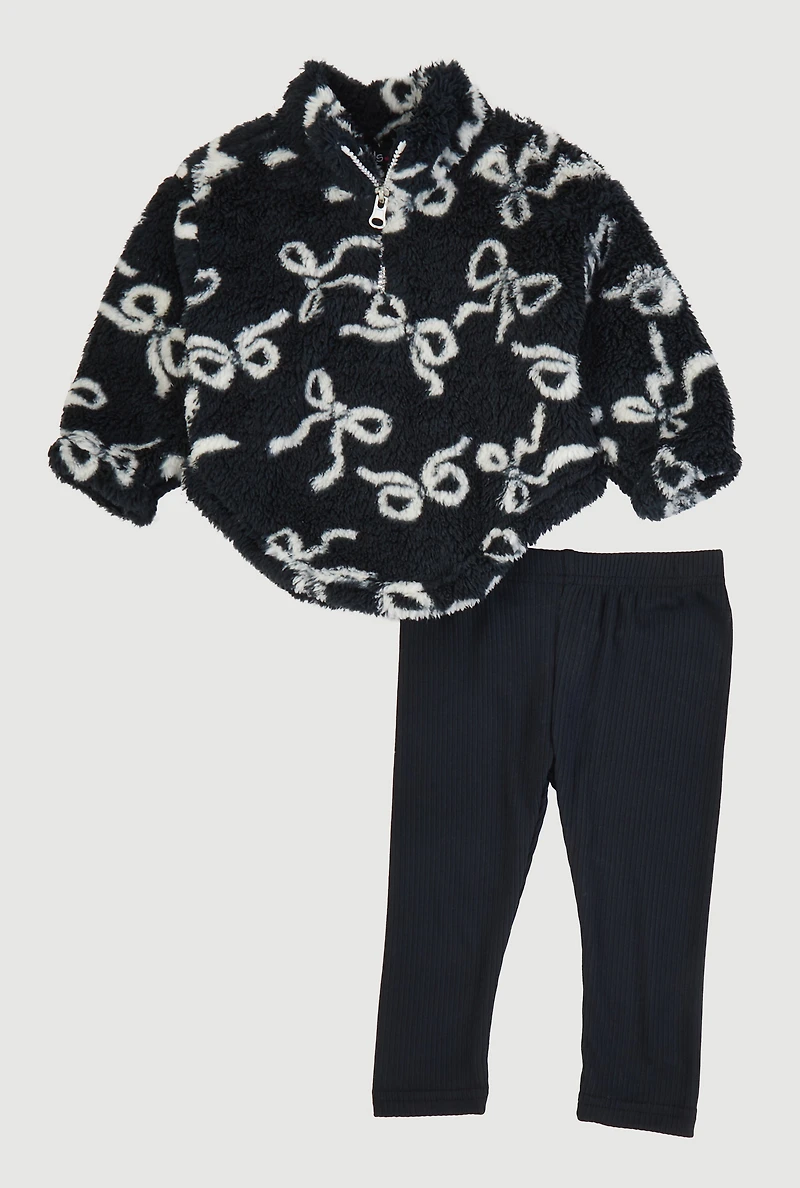 Baby Girls 12-24M Bow Print Sherpa Jacket and Leggings, Black, Size 24M