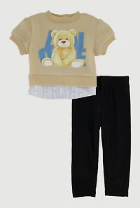 Baby Girls 12-24M Love Bear Graphic Layered Look Sweatshirt and Pants, Multi, Size 24M