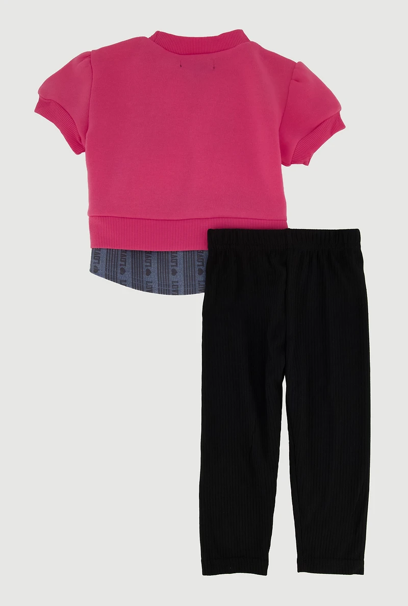 Baby Girls 12-24M Love Bear Graphic Layered Look Sweatshirt and Pants, Black, Size 12M