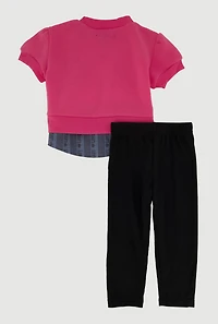 Baby Girls 12-24M Love Bear Graphic Layered Look Sweatshirt and Pants, Black, Size 12M