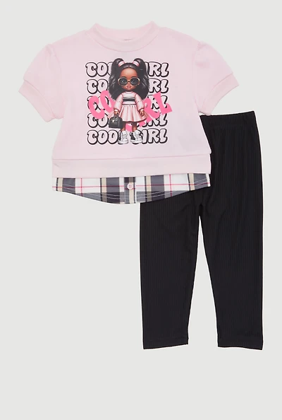 Baby Girls 12-24M Cool Girl Plaid Hem Top and Leggings, Pink, Size 24M