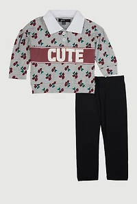 Baby Girls 12-24M Cute Graphic Polo Top with Leggings