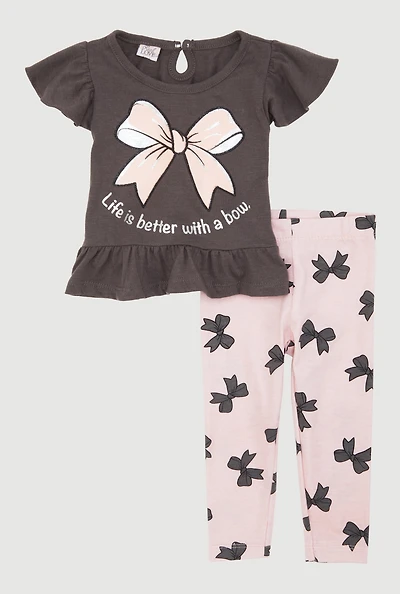 Baby Girls 12-24M Bow Graphic Peplum Top and Leggings, Multi, Size 24M