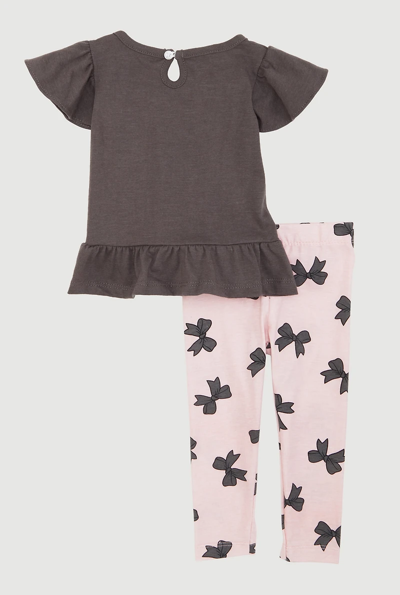 Baby Girls 12-24M Bow Graphic Peplum Top and Leggings, Multi, Size 12M