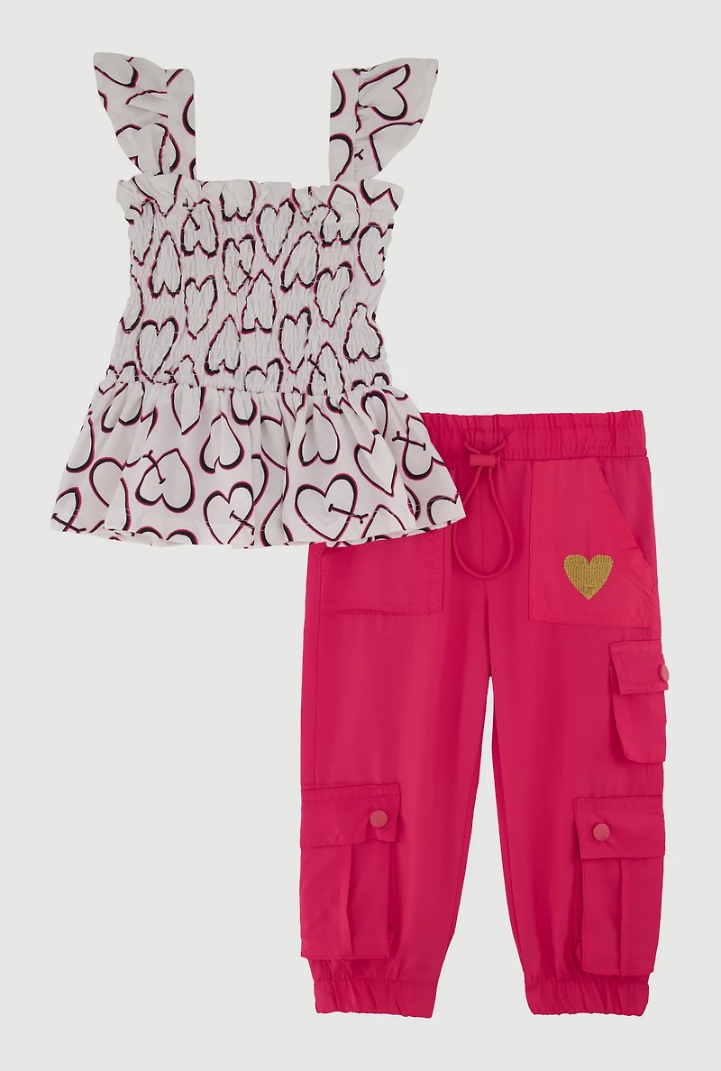 Baby Girls 12-24M Heart Print Top and Parachute Joggers, Pink, Size 18M