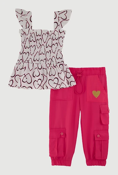 Baby Girls 12-24M Heart Print Top and Parachute Joggers, Pink, Size 18M