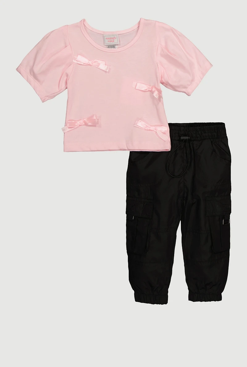 Baby Girls 12-24M Bow Detail Top with Cargo Joggers, Multi, Size 24M