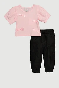 Baby Girls 12-24M Bow Detail Top with Cargo Joggers, Pink, Size 12M