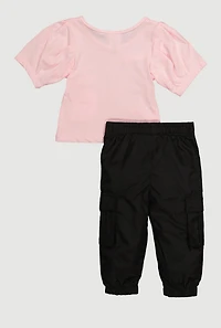 Baby Girls 12-24M Bow Detail Top with Cargo Joggers, Multi, Size 24M
