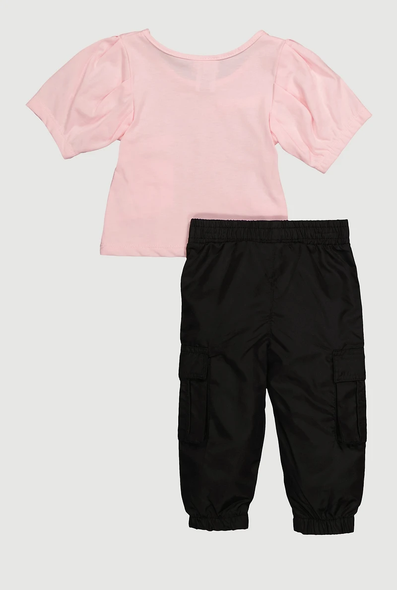 Baby Girls 12-24M Bow Detail Top with Cargo Joggers, Pink, Size 24M