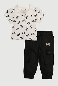 Baby Girls 12-24M Bow Print Polo Shirt and Utility Joggers, Multi, Size 24M