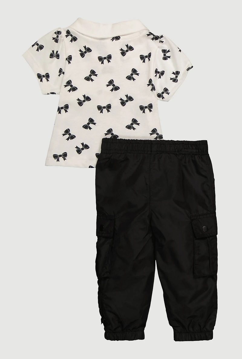 Baby Girls 12-24M Bow Print Polo Shirt and Utility Joggers, Multi, Size 24M