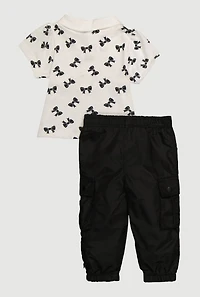 Baby Girls 12-24M Bow Print Polo Shirt and Utility Joggers, Multi, Size 24M