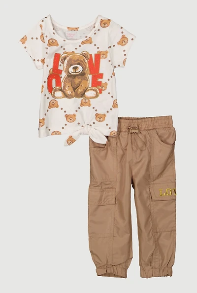 Baby Girls 12-24M Love Bear Graphic Tee and Cargo Joggers, Multi, Size 24M