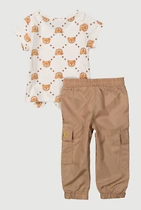 Baby Girls 12-24M Love Bear Graphic Tee and Cargo Joggers, Multi, Size 24M