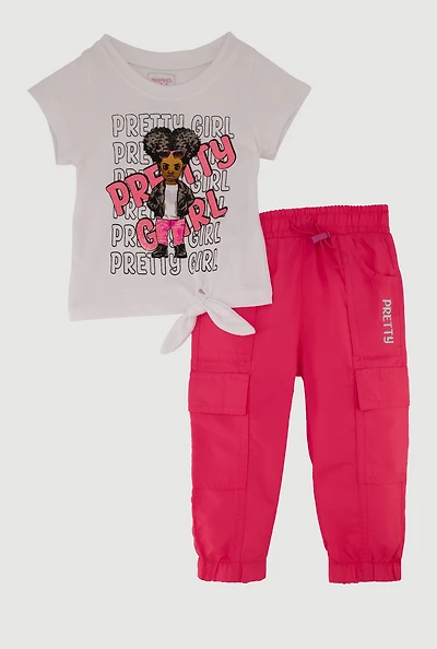 Baby Girls 12-24M Pretty Girl Tee and Cargo Joggers Set, Pink, Size 24M