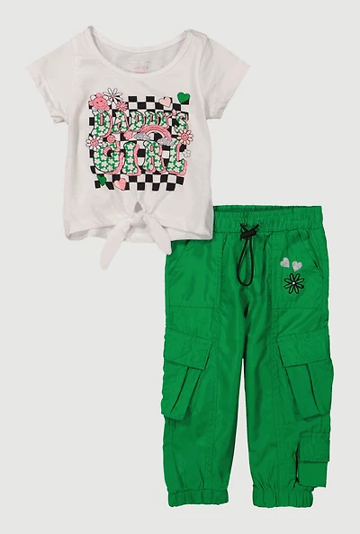 Baby Girls 12-24M Daddys Girl Graphic Tee and Cargo Joggers, Green,