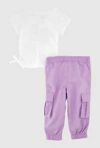 Baby Girls 12-24M Glitter Pretty Graphic Tee and Cargo Joggers, Purple, Size 12M