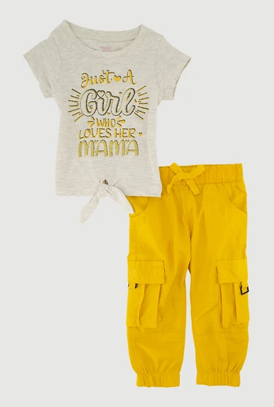 Baby Girls 12-24M Girl Who Loves Mama Graphic Tee and Cargo Joggers, Yellow, Size 24M