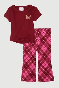 Baby Girls 12-24M Butterfly Tie Front Graphic Tee and Pants, Burgundy, Size 24M