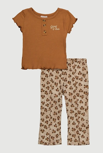 Baby Girls 12-24M Good Vibes Graphic Top and Leggings, Brown, Size 12M