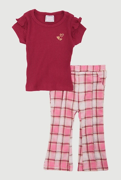 Baby Girls 12-24M Heart Tiered Ruffle Sleeve Tee and Pants, Multi, Size 18M