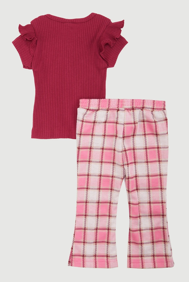 Baby Girls 12-24M Heart Tiered Ruffle Sleeve Tee and Pants, Multi, Size 18M