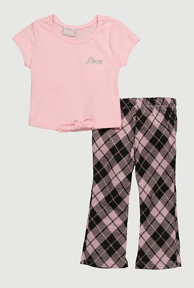 Baby Girls 12-24M Love Tie Front Graphic Tee and Pants, Pink, Size 12M