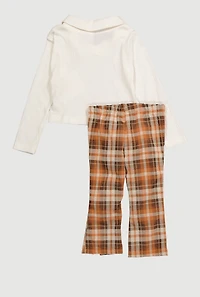 Baby Girls 12-24M Bow Embroidered Polo Top and Plaid Pants, Brown, Size 18M
