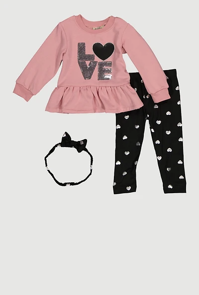 Baby Girls 12-24M Sequin Top with Leggings and Headband