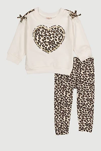 Baby Girls 12-24M Heart Animal Print Sweatshirt and Leggings, White, Size 18M