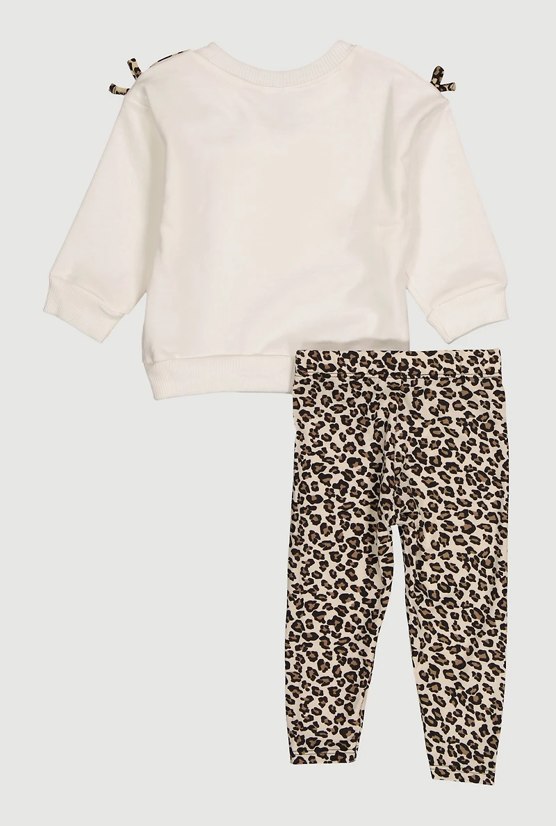 Baby Girls 12-24M Heart Animal Print Sweatshirt and Leggings, White, Size 18M
