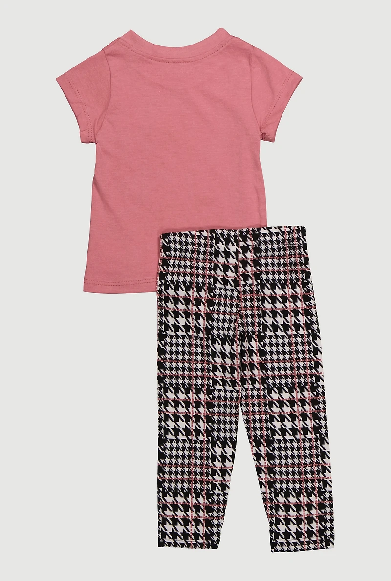 Baby Girls 12-24M Glitter Graphic Tee and Houndstooth Leggings, Multi, Size 12M