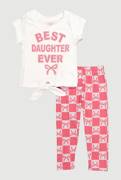 Baby Girls 12-24M Best Daughter Ever Graphic Tee and Bow Print Leggings, Pink,
