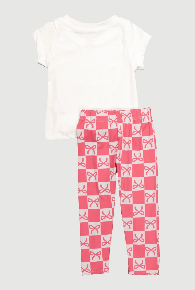 Baby Girls 12-24M Best Daughter Ever Graphic Tee and Bow Print Leggings, Pink, Size 12M