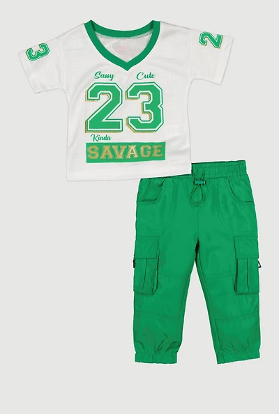 Baby Girls 12-24M Kinda Savage 23 Graphic Jersey Mesh Tee and Cargo Joggers