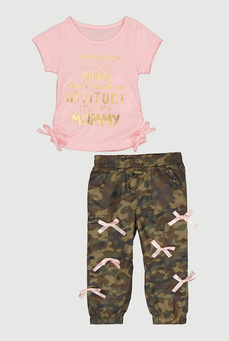 Baby Girls 12-24M Like My Mommy Foil Graphic Tee and Bow Detail Joggers