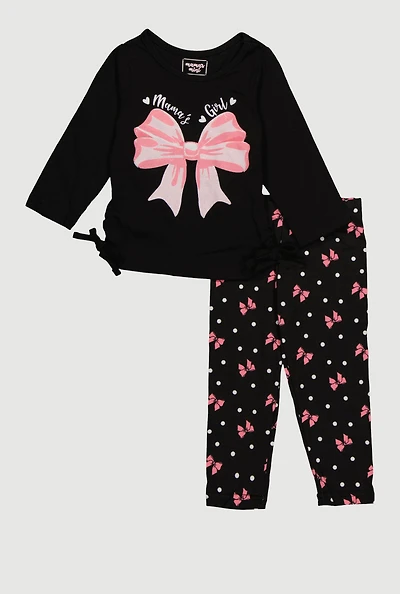 Baby Girls 12-24M Mamas Girl Bow Graphic Tee and Leggings, Black, Size 24M