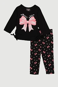 Baby Girls 12-24M Mamas Girl Bow Graphic Tee and Leggings, Black, Size 18M